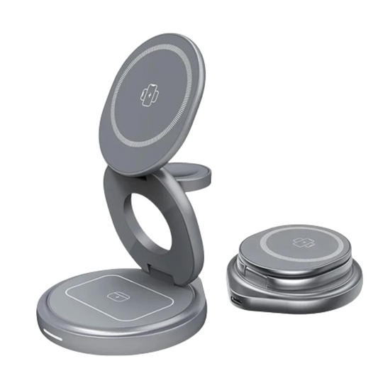 Wireless Charger Stand Pad - 3 in 1 Magnetic 360 Rotate Metal
